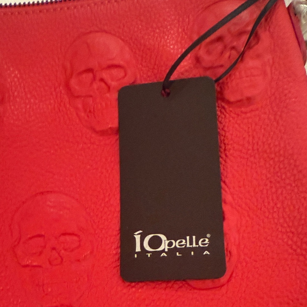 ÍO Pelle Red Embossed Skull Crossbody Bag